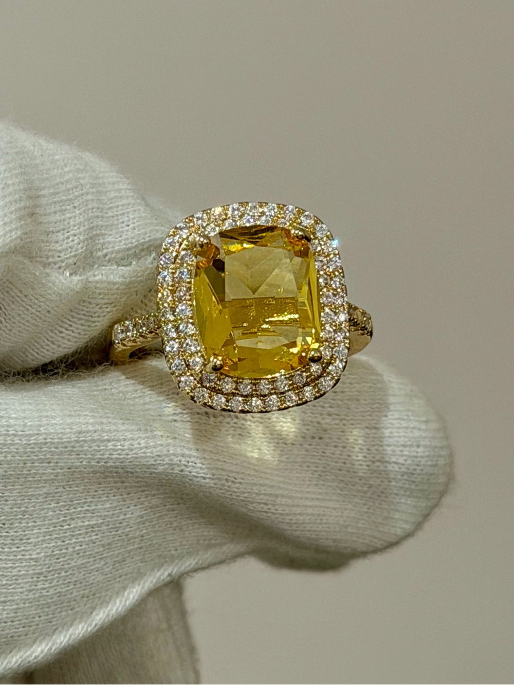 New Gold Tone Yellow Cushion Cut CZ Halo Cocktail Ring 8